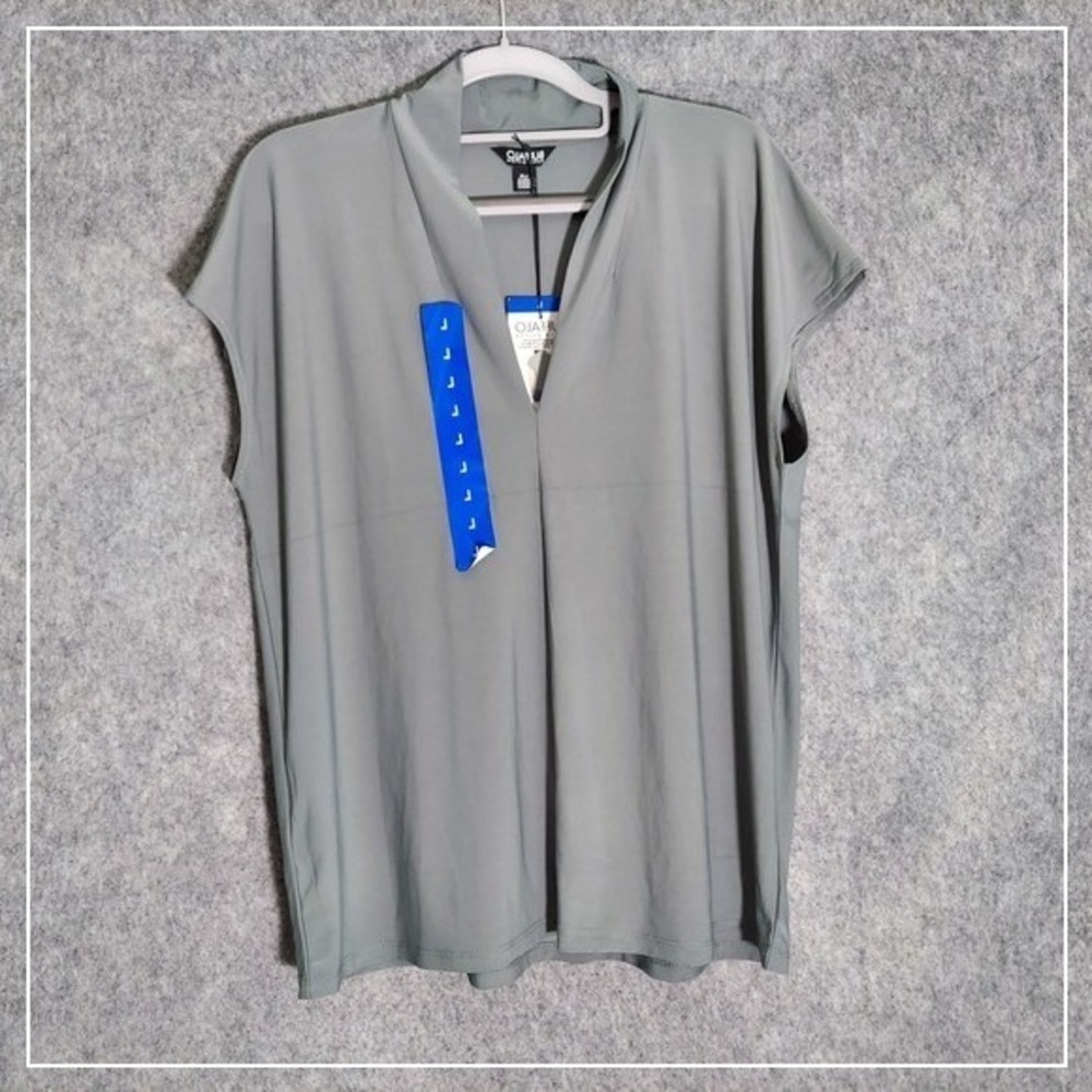 Buffalo David Bitton Top L Gray Performance Short Sleeve Shawl Neck Quick Dry